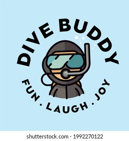 Scuba Diver Vector Logo Design Template. Scuba Driver T-shirt Design Template. Scuba Diver Mascot Logo. Scuba Buddy Logo Template.