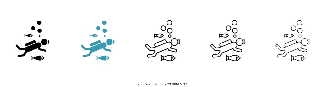 Scuba Diver vector thin line icon set. navy snorkling vector symbol for web ui designs