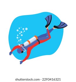 Scuba diver in water isometric vector illustration