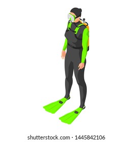 Scuba diver. Woman in diving suit on white background. Flat vector illustration of an isometric view.