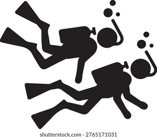 scuba divers. black icon drawing vector
