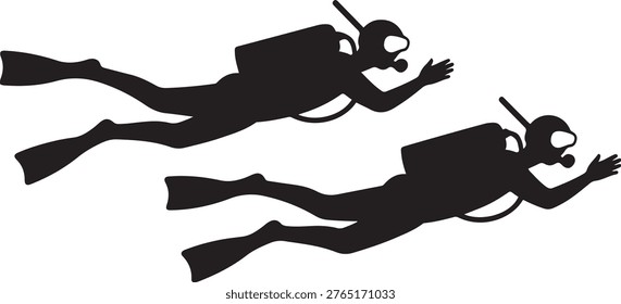 scuba divers. black icon drawing vector
