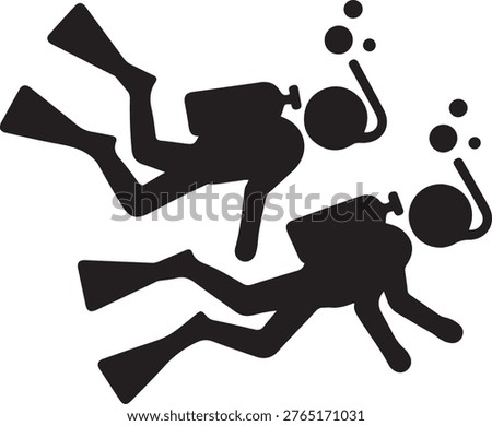 scuba divers. black icon drawing vector
