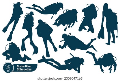 scuba divers or scuba diving Silhouettes Vector Illustration