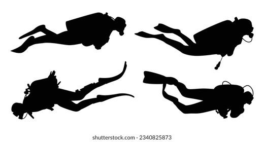 scuba divers or scuba diving Silhouettes Vector Illustration