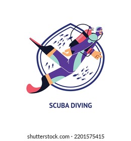 Banner de buceo o plantilla de afiches con caricatura de ilustración vectorial plana. Actividades de buceo y diseño de banners publicitarios de material de buceo para imprenta y web.