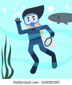 scuba diving cartoon vector
