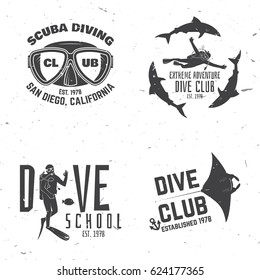 Scuba diving club. Vector illustration. Concept for shirt or logo, print, stamp or tee. Vintage typography design with diving gear silhouette.