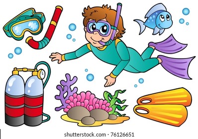 Scuba diving collection - vector illustration.