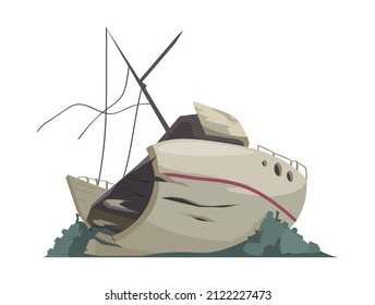 Scuba diving composition with isolated image of ship wreck on blank background vector illustration