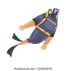Scuba diving composition with isolated male character of floating diver in suit with air mask vector illustration