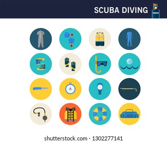 Scuba diving concept flat icons