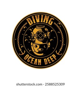 scuba diving emblem logo design vector