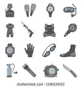 Scuba Diving Equipment Icon Set