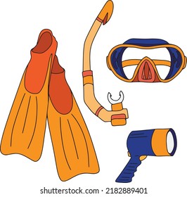 Scuba diving equipment illustration vector outline items