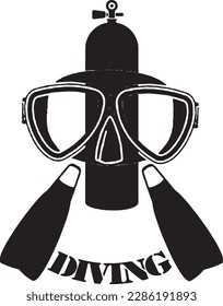 Scuba diving equipment Sketch masks, air tanks, fins, regulators, and other items suitable for stickers and tattoos