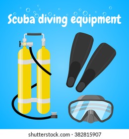 Scuba diving equipment. Sport underwater. Vector illustration