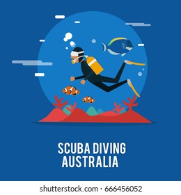 Scuba diving extream activity in Australia illustration design