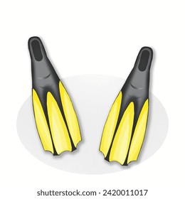 Scuba diving fins clipart. Simple flippers watercolor style vector illustration isolated on white background. Yellow diving fins cartoon hand drawn style. Pair of flippers isolated vector design