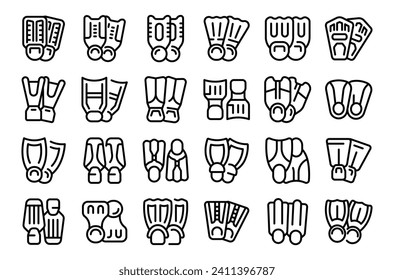 Scuba Diving Fins icons set outline vector. Water summer beach. Travel sea