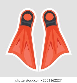 Scuba Diving Fins Vetor Illustration Sticker. Adesivo de ilustração de nadadeiras de mergulho divertido, ideal para projetos com temática marinha, entusiastas de mergulho ou decorações de férias