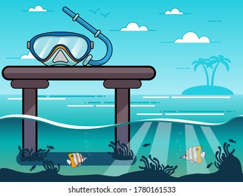 Scuba diving, flat design icon.