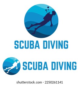 Scuba diving flat design logo illustration. vector logo template isolated on white background