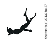 Scuba diving girl vector silhouette illustration isolated on white background.
