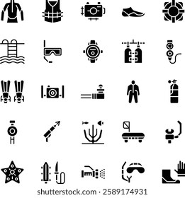 Scuba Diving Glyph Vector Icons Pack