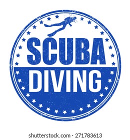 Scuba diving grunge rubber stamp on white background, vector illustration