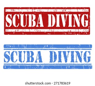 Scuba diving grunge rubber stamp on white background, vector illustration