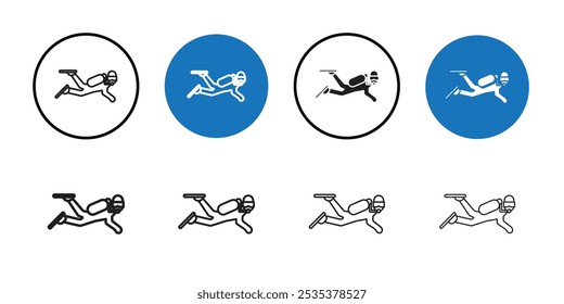 Scuba diving icon Black line art vector logo set