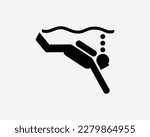 SCUBA Diving Icon Dive Underwater Sport Diver Sea Ocean Water Vector Black White Silhouette Symbol Sign Graphic Clipart Artwork Illustration Pictogram
