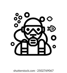 Scuba Diving icon or modern line symbol. Vector line art and icon design with bold outline. Black and white Pixel Perfect minimalistic symbol isolated white background. Silhouette simple thin sign