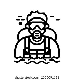 Scuba Diving icon or modern line symbol. Vector line art and icon design with bold outline. Black and white Pixel Perfect minimalistic symbol isolated white background. Silhouette simple thin sign