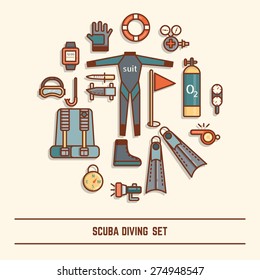 scuba diving icon set