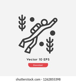 Scuba diving icon vector. Scuba diving symbol. Linear style sign for mobile concept and web design. Scuba diving symbol illustration. Pixel vector graphics - Vector.