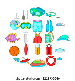 Scuba diving icons set. Cartoon set of 25 scuba diving vector icons for web isolated on white background