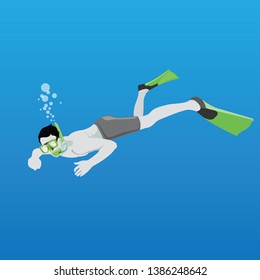 scuba diving into the deep sea drawing vector