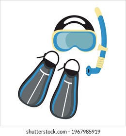 Scuba diving kit for diving on a white background for use in web design or in a variety of prints