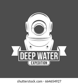 Scuba diving label emblem and designed elements. Underwater swimming logo. Sea dive, spearfishing, vector illustration.