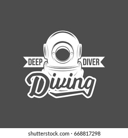 Scuba diving label emblem and designed elements. Underwater swimming logo. Sea dive, spearfishing, vector illustration.