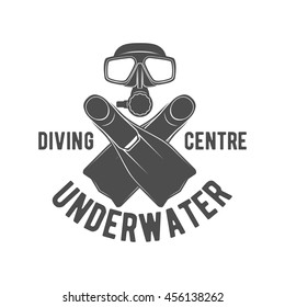 Scuba diving label. Underwater swimming logo. Sea dive, spearfishing, vector illustration