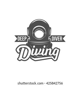 Scuba diving labels. Underwater swimming logos. Sea dive, spearfishing, vector illustration.