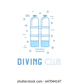Scuba diving line art illustration with aqualung. Diving club emblem
