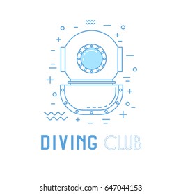 Scuba diving line art illustration. Diving club emblem