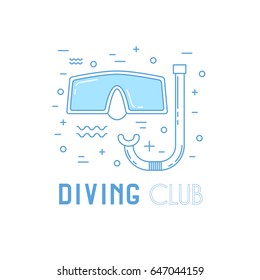 Scuba diving line art illustration with mask. Diving club emblem