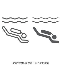 Scuba Diving line and glyph icon, diving and underwater, diver sign vector graphics, a linear pattern on a white background, eps 10.