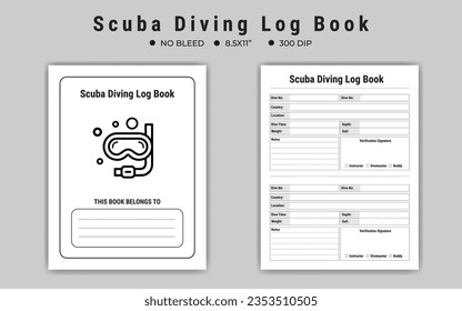 Scuba Diving Log Book Or Notebook Template, Kdp Interior