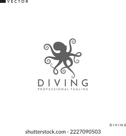 Scuba diving logo. Abstract octopus sign. Isolated octopus on white background